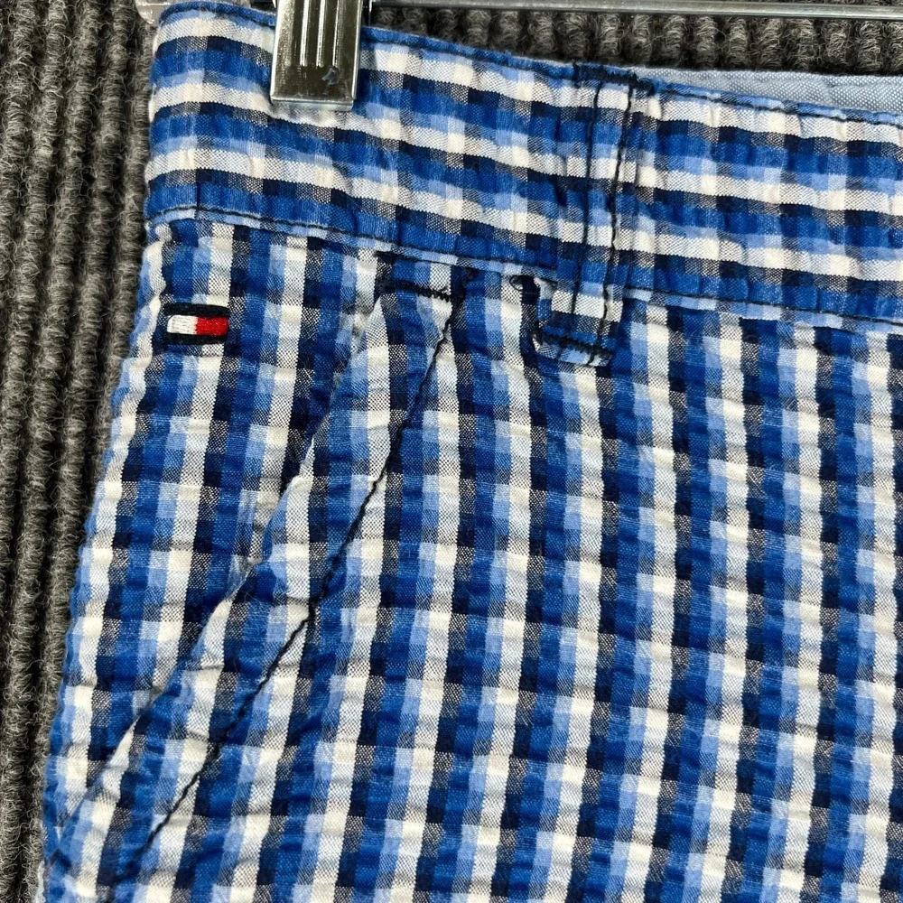 Tommy Hilfiger Shorts Youth Boys Size 16 Blue Check Seersucker Chino 100% Cotton